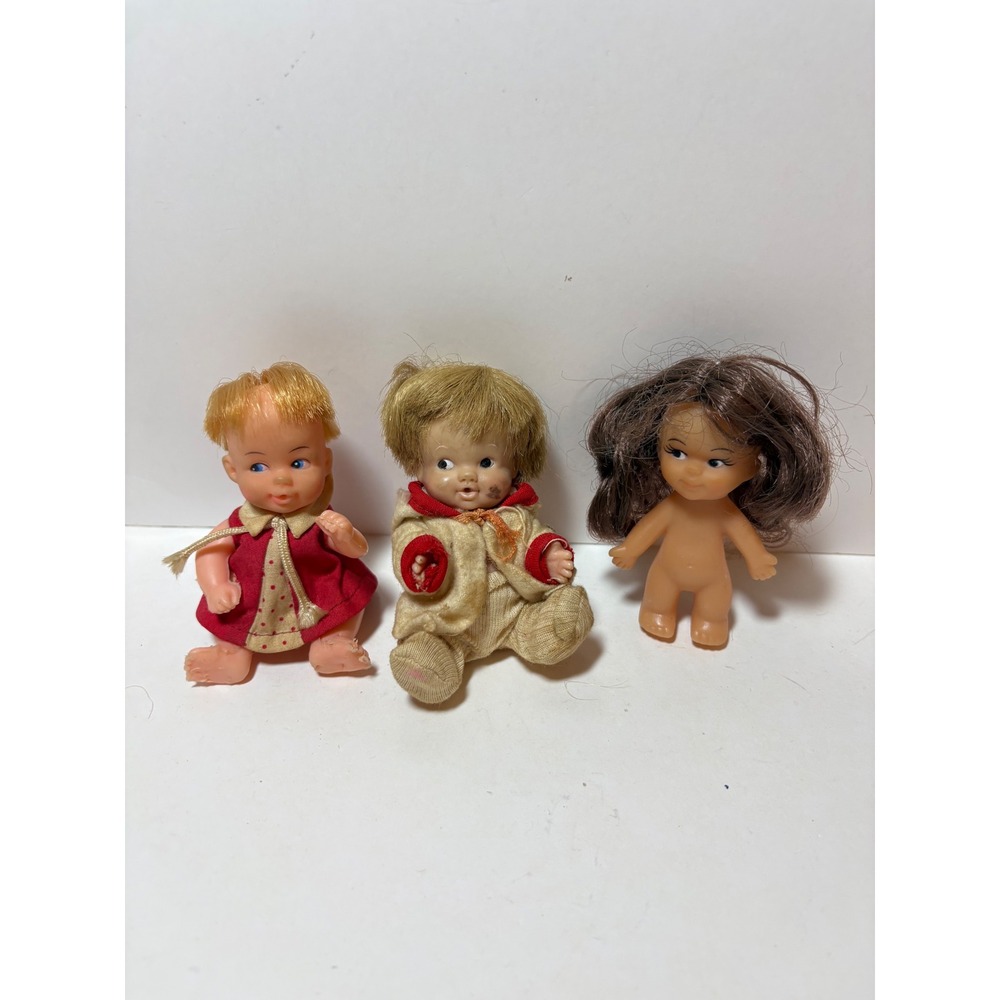 Vintage 1966 Baby Peewee Miniature Dolls Set of 3 Hong Kong 3 inch Tiny Toys